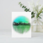 エメラルドグリーンスクリプトの動きのお知らせ ポストカード (スタンド正面)