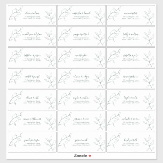 エメラルドグリーンスクリプトボタニカルゲストアドレス シール (シート)