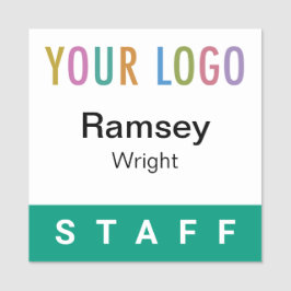 エメラルドグリーンスタッフバッジのロゴ2x2正方形ネームピン 名札