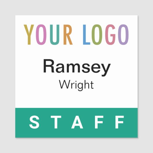 エメラルドグリーンスタッフバッジのロゴ2x2正方形ネームピン 名札 (正面)