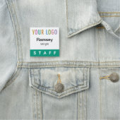 エメラルドグリーンスタッフバッジのロゴ2x2正方形ネームピン 名札 (インサイチュ)