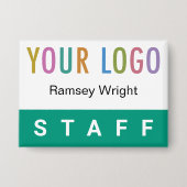 エメラルドグリーンスタッフバッジピンバック名ボタンロゴ 缶バッジ (正面)