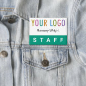 エメラルドグリーンスタッフバッジピンバック名ボタンロゴ 缶バッジ (インサイチュ)