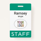 エメラルドグリーンスタッフ名バッジクリップリールラニヤード バッジ (正面)