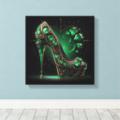 エメラルドグリーンスティレットとダイヤモンド形のハート キャンバスプリント (インサイチュ (ウッドフロア))