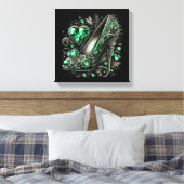 エメラルドグリーンスティレットハイヒールとハート キャンバスプリント (インサイチュ (寝室))