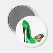 エメラルドグリーンスティレット靴と蝶 マグネット (正面/裏面)