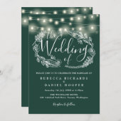 エメラルドグリーンストリングライトスクリプ結婚ト 招待状 (正面/裏面)