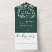 エメラルドグリーンストリングライト結婚の葉 オールインワン招待状 (内側)
