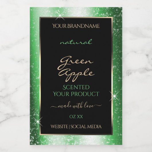 エメラルドグリーンスパークルグリッターフレーム製品ラベル フードラベル (シングルラベル)