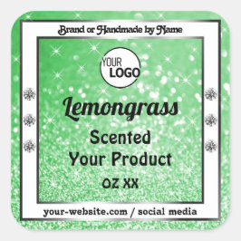 エメラルドグリーンスパークルグリッター製品ラベルロゴ スクエアシール