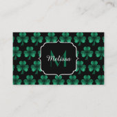 エメラルドグリーンスパークルシャムロックブラックモノグラム 名刺 (正面)
