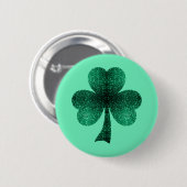 エメラルドグリーンスパークルスシャムロッククローバーターコイズ 缶バッジ (正面&裏面)