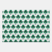 エメラルドグリーンスパークルスシャムロックパターンブラック ラッピングペーパーシート (正面3)