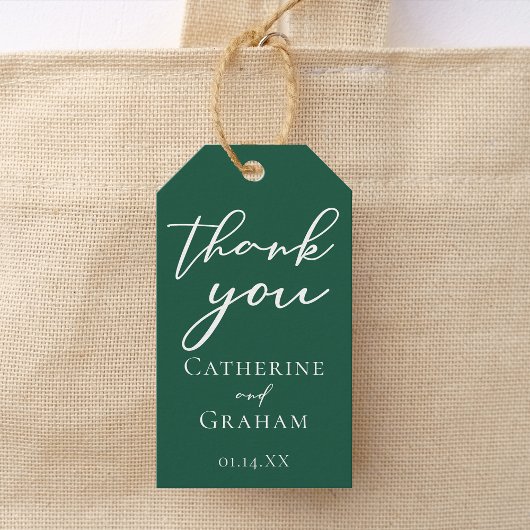 エメラルドグリーンタイポグラフィフォレ結婚スト ギフトタグ
