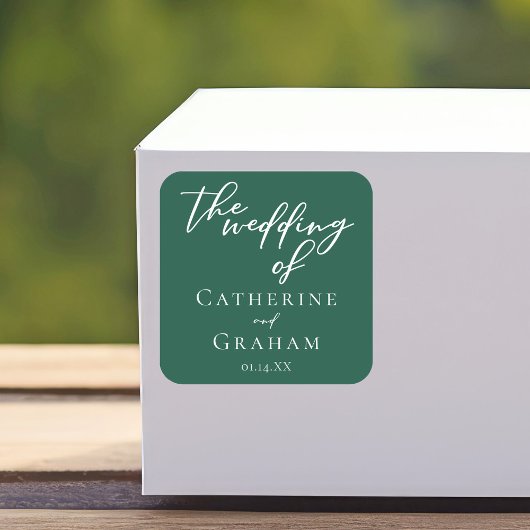 エメラルドグリーンタイポグラフィフォレ結婚スト スクエアシール