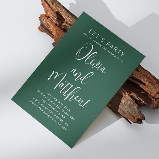 エメラルドグリーンタイポグラフィ結婚スクリプト+ QR 招待状