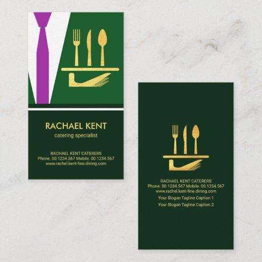 エメラルドグリーンタキシードエプロン、バトラーサービス 名刺 (正面/裏面)