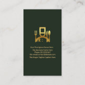 エメラルドグリーンタキシード金ゴールドシェフアイコンレストラン 名刺 (裏面)
