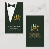 エメラルドグリーンタキシード金ゴールドシェフアイコンレストラン 名刺 (正面/裏面)