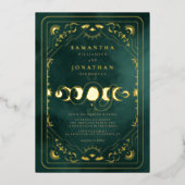 エメラルドグリーンタロットシレ結婚ンタル金ゴールド 箔招待状 (正面)