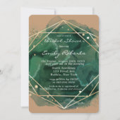 エメラルドグリーンタン金ゴールドウォーターカラーブライダルシャワー 招待状 (正面)