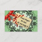 エメラルドグリーンダマスクパターンペットシッター 名刺 (正面)