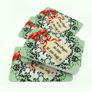 エメラルドグリーンダマスクパターンペットシッター 名刺