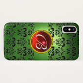 エメラルドグリーンダマスクレッドジェムモノグラム Case-Mate iPhoneケース (裏面(横))