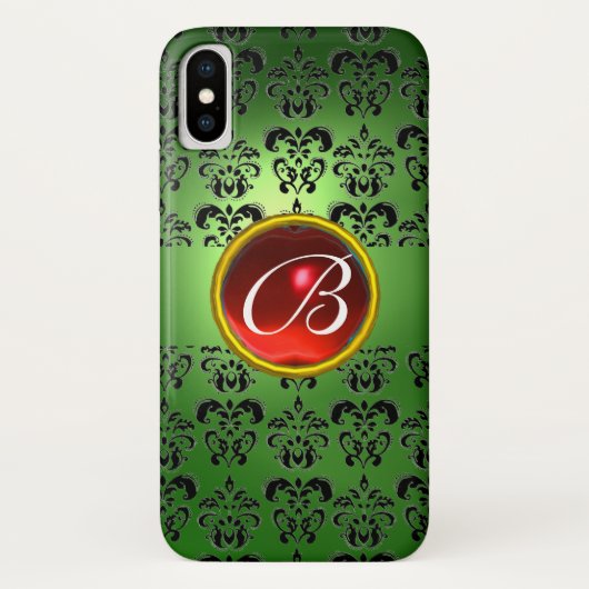 エメラルドグリーンダマスクレッドジェムモノグラム Case-Mate iPhoneケース (裏面)