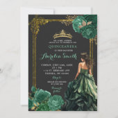 エメラルドグリーンダークバックグランド王室のキンセアニラ 招待状 (正面)