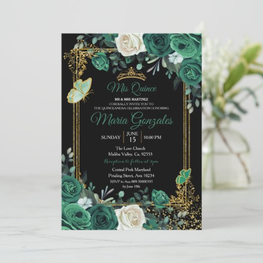 エメラルドグリーンチャラキンセアニェラ招待状 招待状 (スタンド正面)