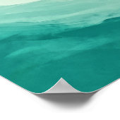 エメラルドグリーンティール(緑がかった色)ウォーターカラー抽象芸術アート ポスター (角)