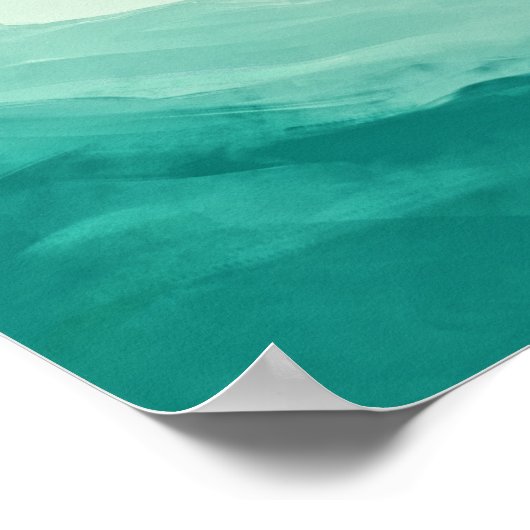 エメラルドグリーンティール（緑がかった色）ウォーターカラー抽象芸術アート ポスター (角)