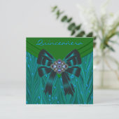 エメラルドグリーンティール(緑がかった色)ブルーキンセアニェラ 招待状 (スタンド正面)