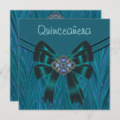 エメラルドグリーンティール(緑がかった色)ブルーキンセアニェラ 招待状 (正面/裏面)