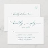 エメラルドグリーンティール（緑がかった色）ミニマルモダンリストウェディングRSVP ポストカード (正面/裏面)