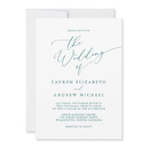 エメラルドグリーンティール（緑がかった色）ミニマル結婚式招待状