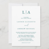 エメラルドグリーンティール（緑がかった色）モノグラム結婚ミニマリストのInv 招待状 (正面)