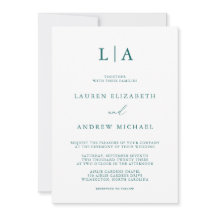 エメラルドグリーンティール（緑がかった色）モノグラム結婚ミニマリストのInv