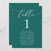 エメラルドグリーンティール(緑がかった色)結婚ミニマリストのテーブル番号 招待状 (正面/裏面)
