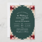 エメラルドグリーントロピカルバラ結婚式招待状 招待状 (正面)