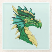エメラルドグリーンドラゴン肖像画 ファンタジー ガラスコースター (正面)