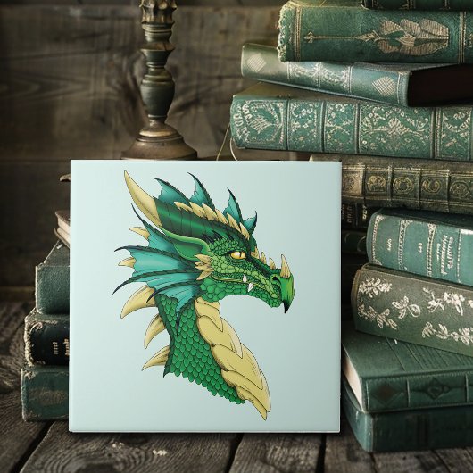 エメラルドグリーンドラゴン肖像画 ファンタジー タイル