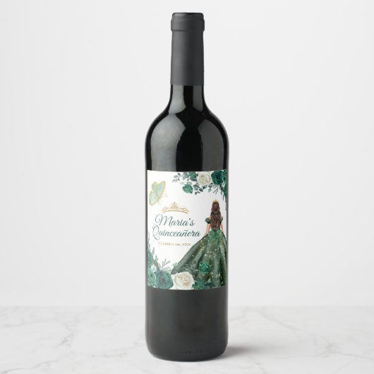 エメラルドグリーンドレスクインセアニラクラウン誕生日 ワインラベル (正面)