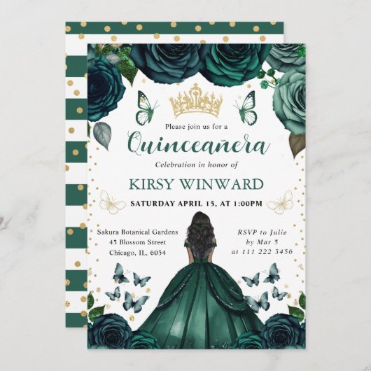 エメラルドグリーンドレスダークスキンプリンセスキンセアニェラ 招待状 (正面/裏面)
