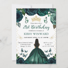 エメラルドグリーンドレスダークスキンプリンセス誕生日 招待状