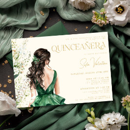 エメラルドグリーンドレスフラワーブルネット quinceañera 招待状