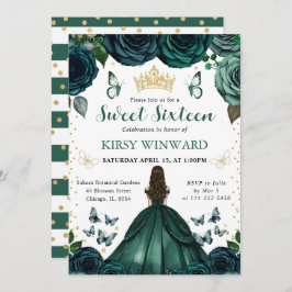 エメラルドグリーンドレスブルネットプリンセススウィート16 招待状