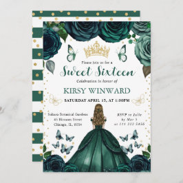 エメラルドグリーンドレスブロンドプリンセススウィート16 招待状